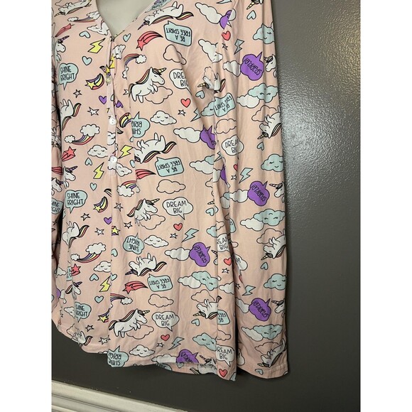 Mentally Exhausted One-piece Pajamas Womens Large Pink Unicorn Henley Drop Seat - Picture 3 of 5